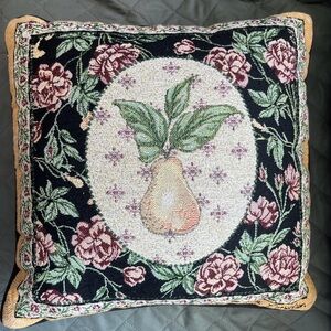 Annie Danielson Tapestry Reversible Pillow Medallion Pear Center Black Ground